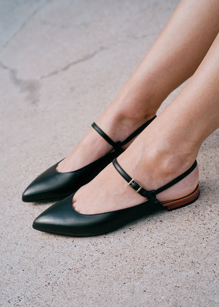 Copardo Emma black leather sling ballerina worn on foot lifestyle view