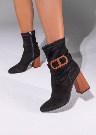 Copardo Cailin black suede leather boots worn on foot lifestyle view