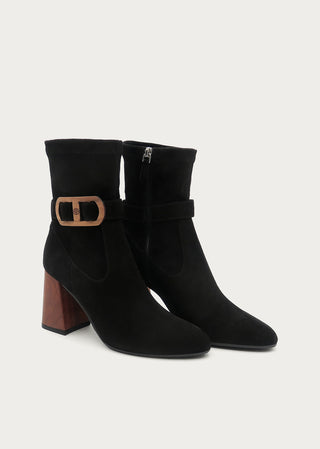 Copardo Cailin black suede leather boots pair angle view