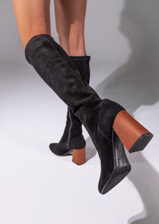 Copardo Camilla black suede leather boots worn on foot lifestyle view