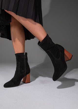 Copardo Camilla pralina suede leather boots worn on foot lifestyle view