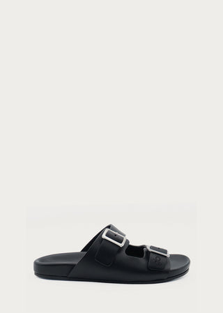 Copardo Delia black double strap leather sandals side view