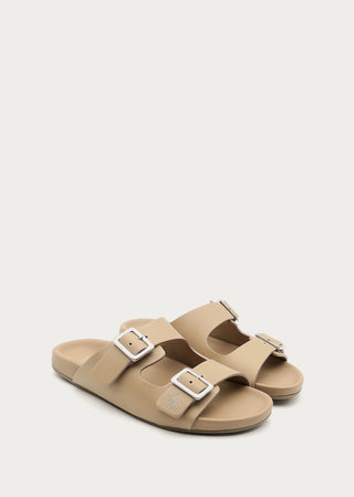 Copardo Delia beige double strap leather sandals pair angle view