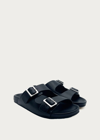 Copardo Delia black leather sandals pair angle view