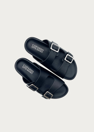 Copardo Delia black leather sandals top view