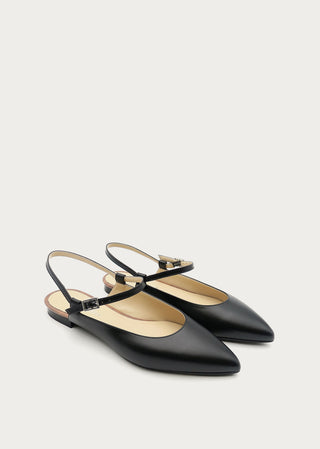Copardo Emma black leather sling ballerinas pair angle view