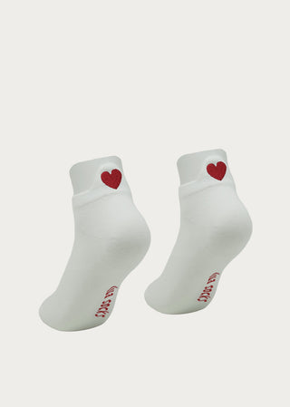 LUA white ankle socks with red heart detail pair example view