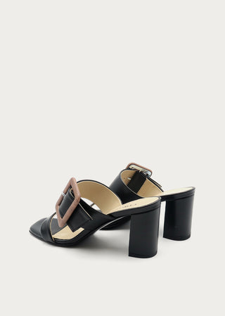 Copardo Idalia black leather heeled sandals back angle view