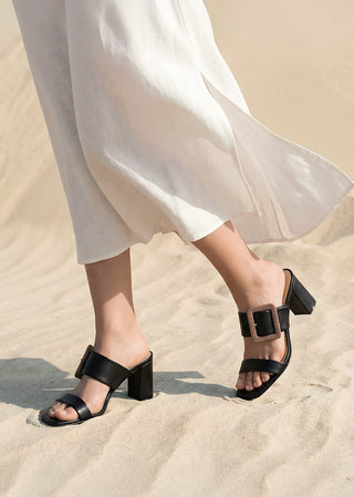 Copardo Idalia black leather heeled sandal worn on foot lifestyle view
