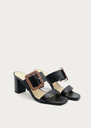 Copardo Idalia black leather heeled sandals pair angle view
