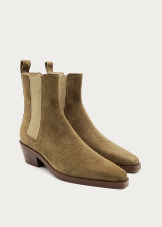 Copardo Jana sand suede ankle boots pair angle view