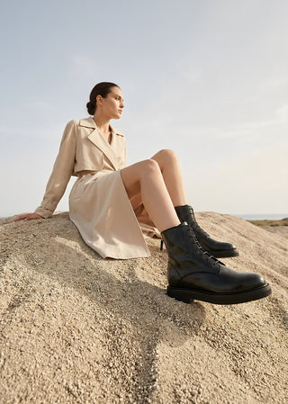 Copardo Joana black brushed leather boots worn on foot lifestyle view