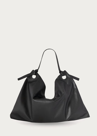 KYAGE black nappa leather hobo bag front view
