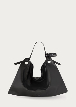 KYAGE black nappa leather hobo bag detail view