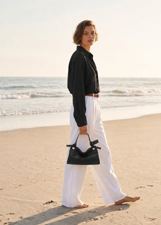 KYAGE black leather hobo mini bag lifestyle view