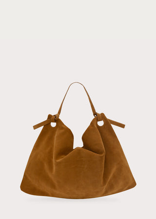KYAGE biscotto suede leather hobo bag back view