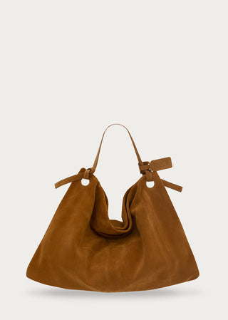 KYAGE biscotto suede leather hobo bag front view