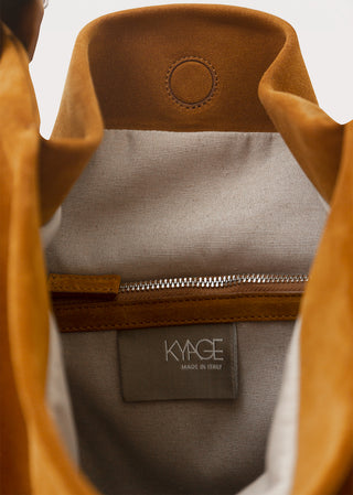 KYAGE biscotto suede leather hobo bag interior view