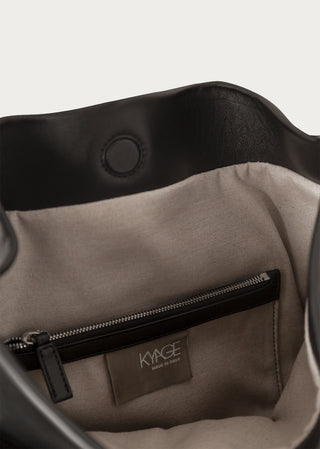 KYAGE black leather hobo mini bag interior  view