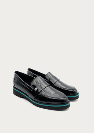 Copardo Maja black patent leather loafers pair angle view