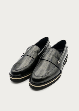 Copardo Maja black magic leather loafers front angle view