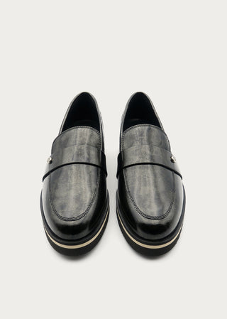 Copardo Maja black magic leather loafers top view