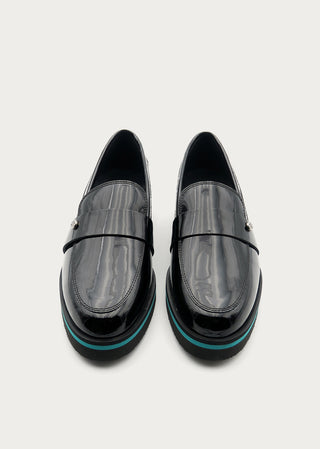 Copardo Maja black patent leather loafers top view