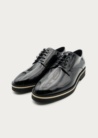 Copardo Meggie black patent leather lace-up shoes front angle view