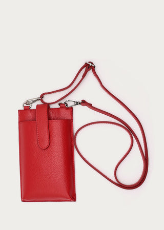 Copardo red leather phone bag front strap view