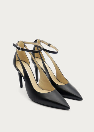 Copardo Sara black leather sling pumps pair angle view