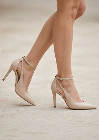 Copardo Sara sand leather sling pump worn on foot lifestyle view