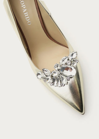 Selina crystal brooch on gold pumps