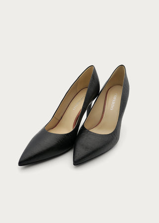 Copardo Sophie pineapple leather pumps black pair angle view