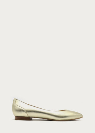 Emilia gold leather ballerina by Copardo, side view with minimalist silhouette