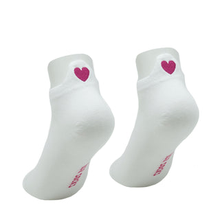 LUA white ankle socks with fuchsia heart detail pair view