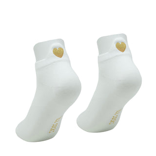 LUA white ankle socks with gold heart detail pair view