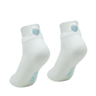 LUA white ankle socks with light blue heart detail pair view