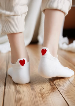 LUA white ankle socks with red heart detail lifestyle view