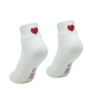 LUA white ankle socks with red heart detail pair view