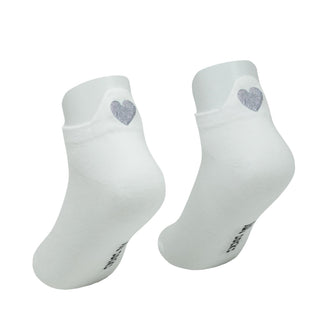 LUA white ankle socks with silver heart detail pair view